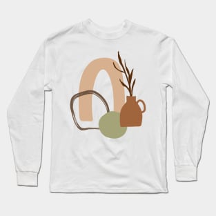 Minimal Modern  Abstract Shapes Leaf Terraccota  Vase Warm Tones  Design Long Sleeve T-Shirt